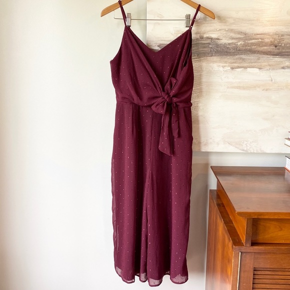 Everly Pants - Everly Wine Sleeveless Wrap Crop Flowy Jumpsuit